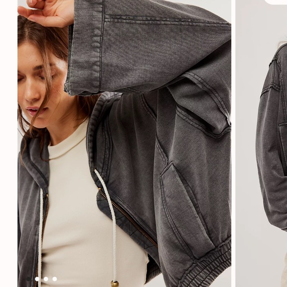 FREE PEOPLE Grey Cropped Zip Up Hoodie - Picture 5 of 7